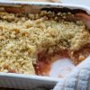 vegan rhubard crumble, sliced open