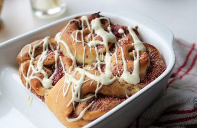 vegan strawberry rolls in white dish