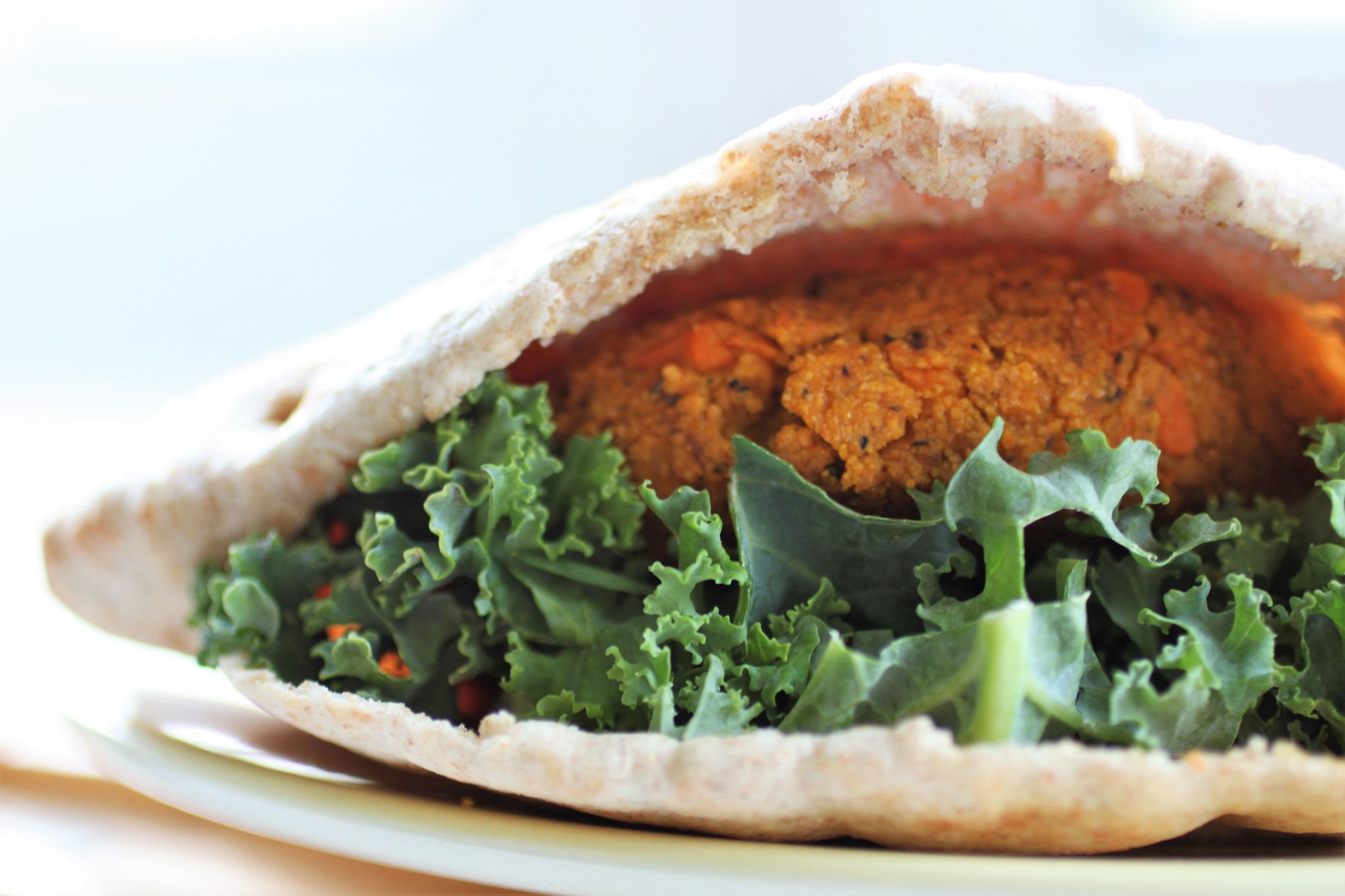 curried lentil burger in pitta bread