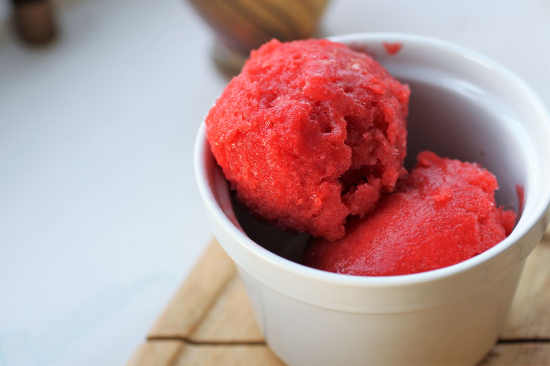 strawberry sorbet recipe - photo of sorbet in white ramekin