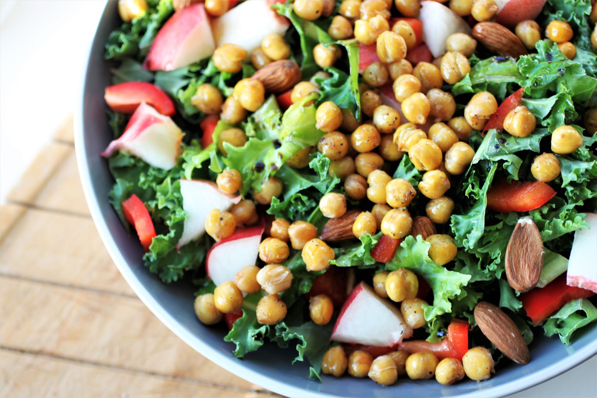 sweet nectarine salad close up on a board