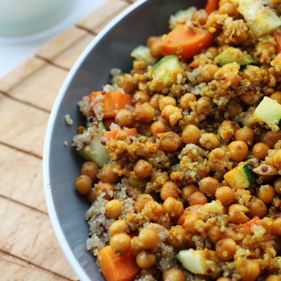 large serving bowl of moroccan couscous recipe made with quinoa