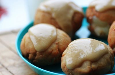 close up shot of vegan dough balls on a plate