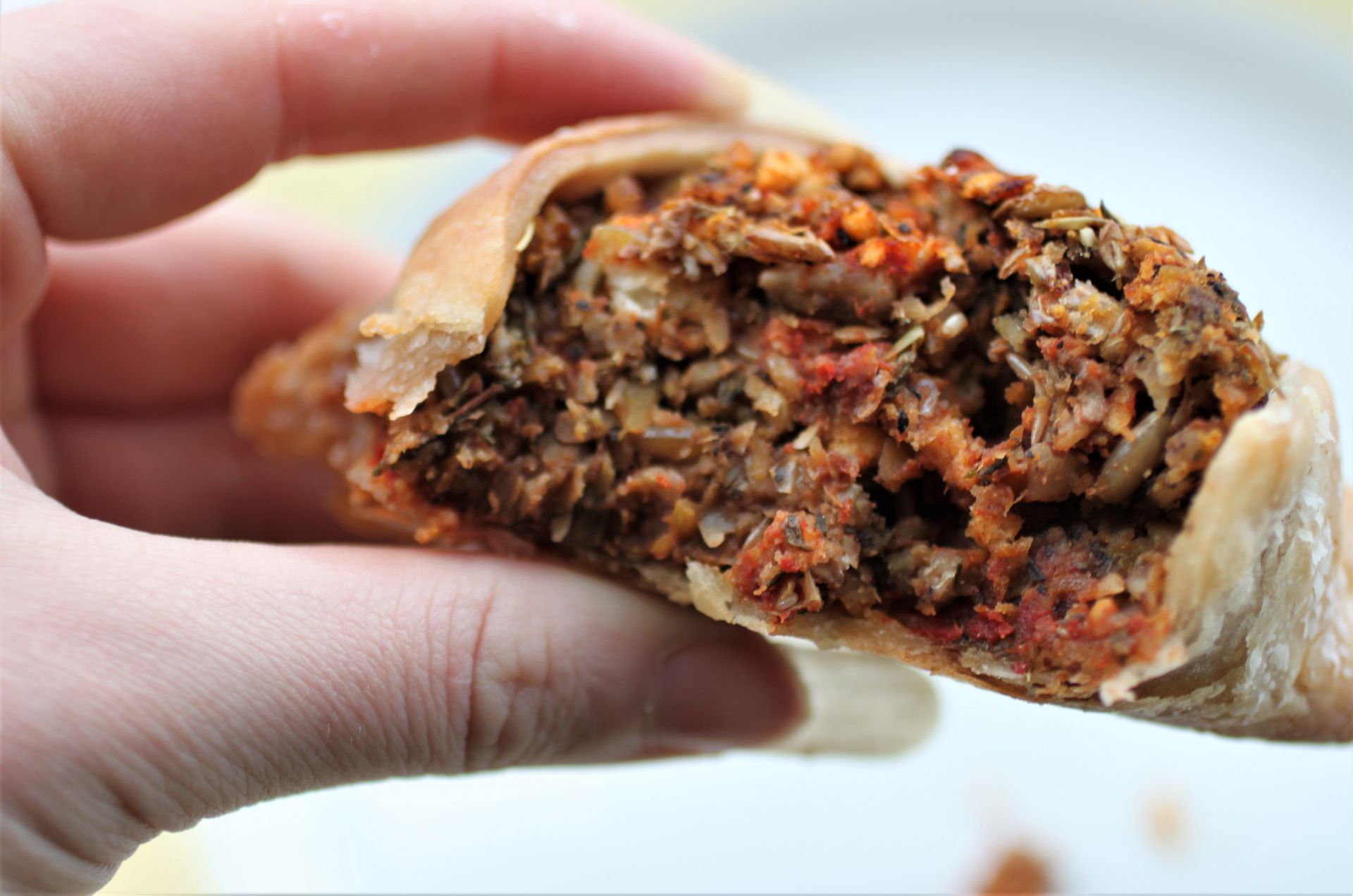 vegan christmas pastry bitten into to show the texture inside