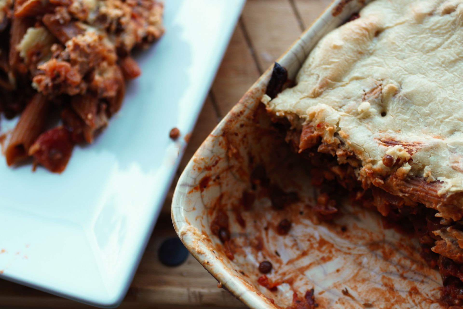 pasta bake fully covered in the cashew layer
