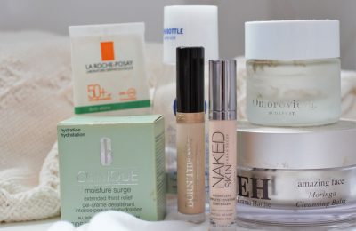 lockdown beauty empties all stacked together on a white sheet