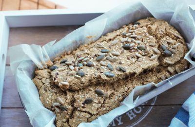 gluten free quinoa loaf freshly baked in loaf tin