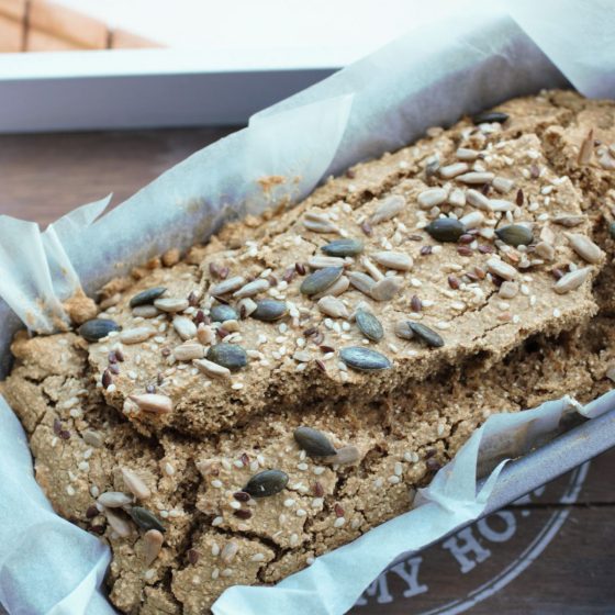gluten free quinoa loaf freshly baked in loaf tin