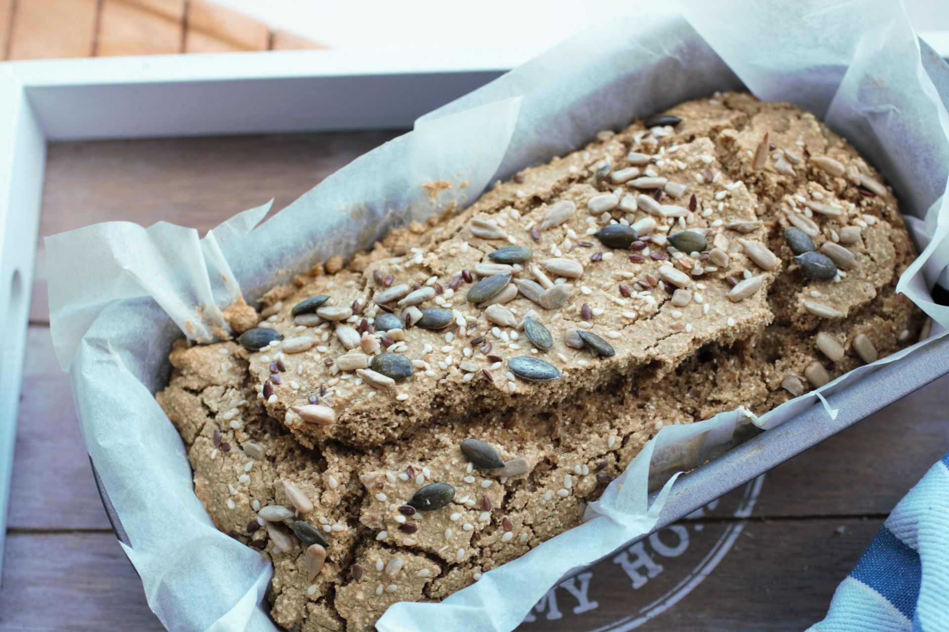 gluten free quinoa loaf freshly baked in loaf tin