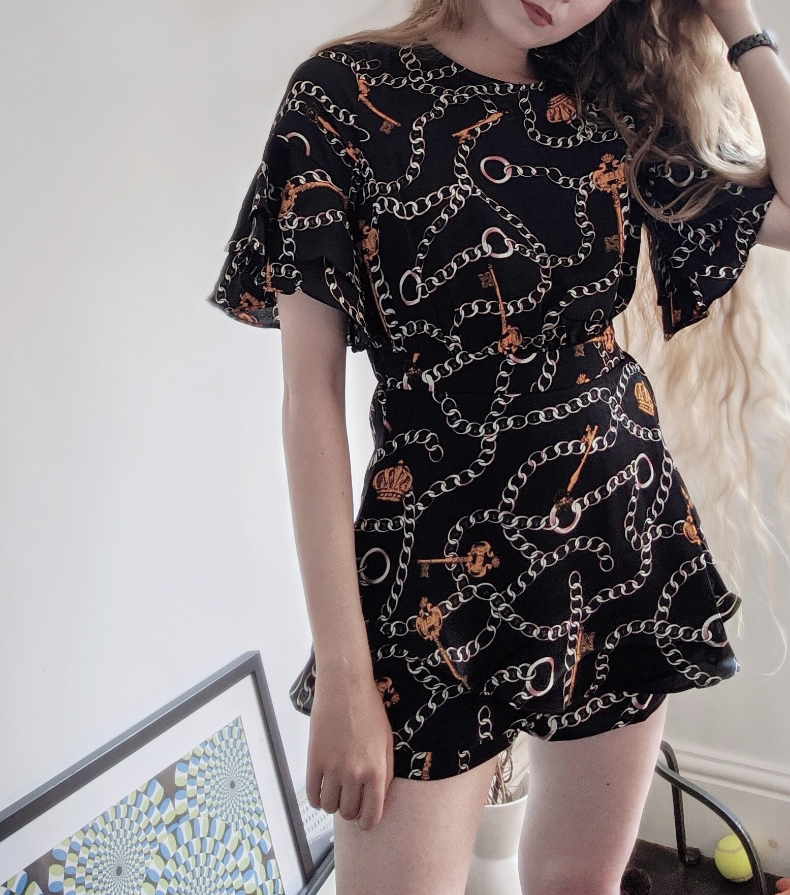 me in the gold frill playsuit