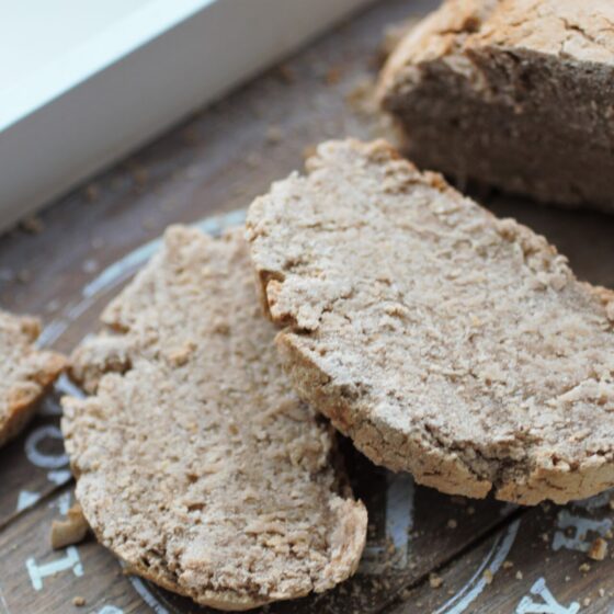 gluten free bread sliced on a tray