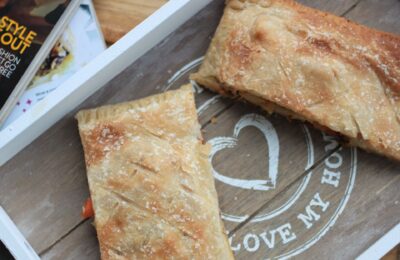 2 slices of leftovers pastry on a wooden board
