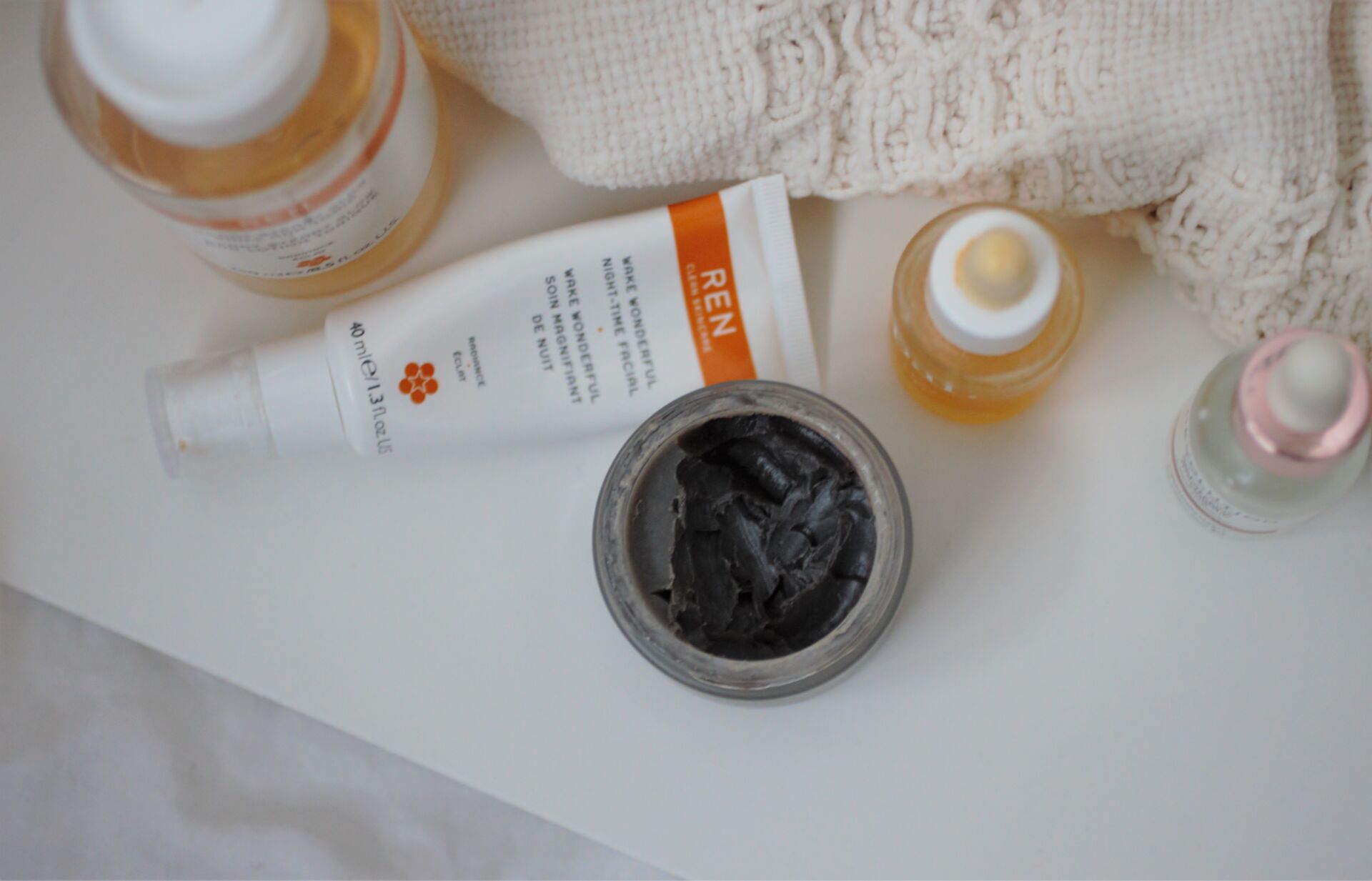 skincare products, shot from above