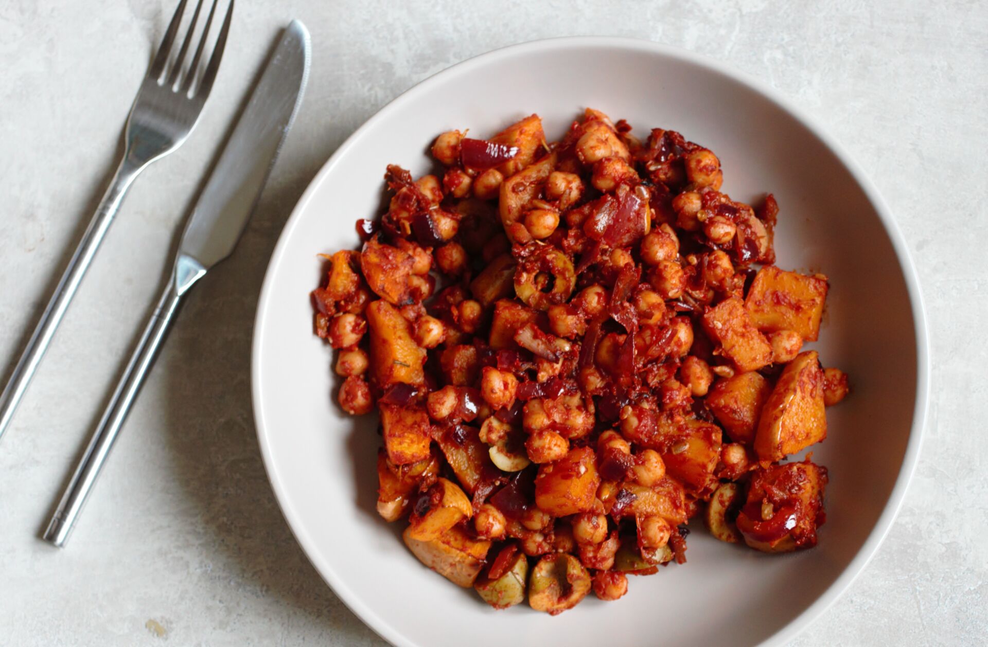 large bowl of butternut chickpeas