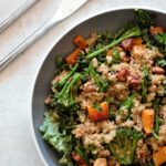 grey pasta bowl filled with maple squash salad recipe