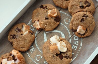 a tray of vegan s'mores cookies