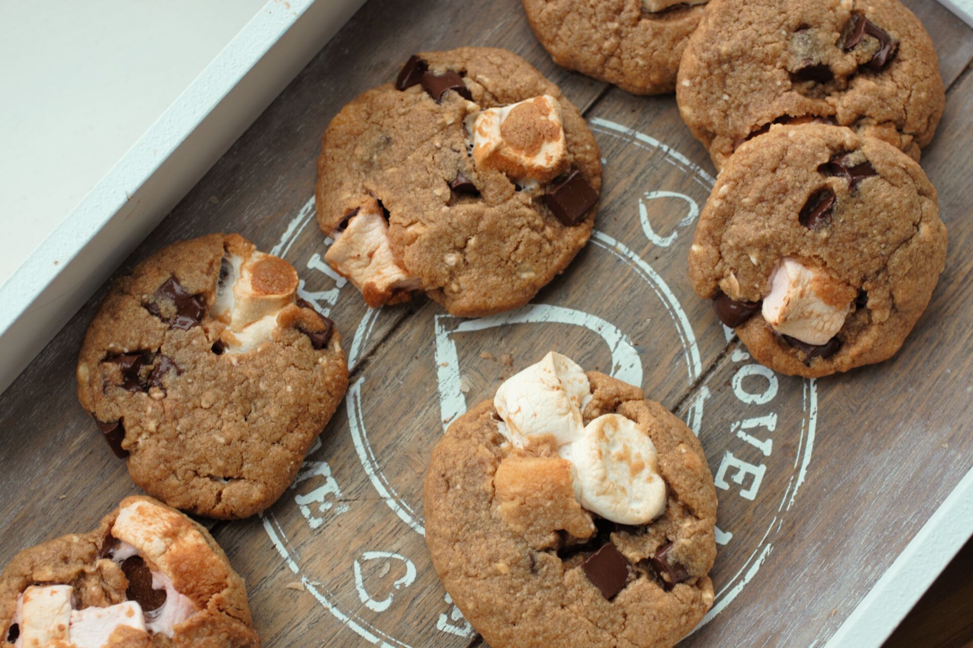 a tray of vegan s'mores cookies