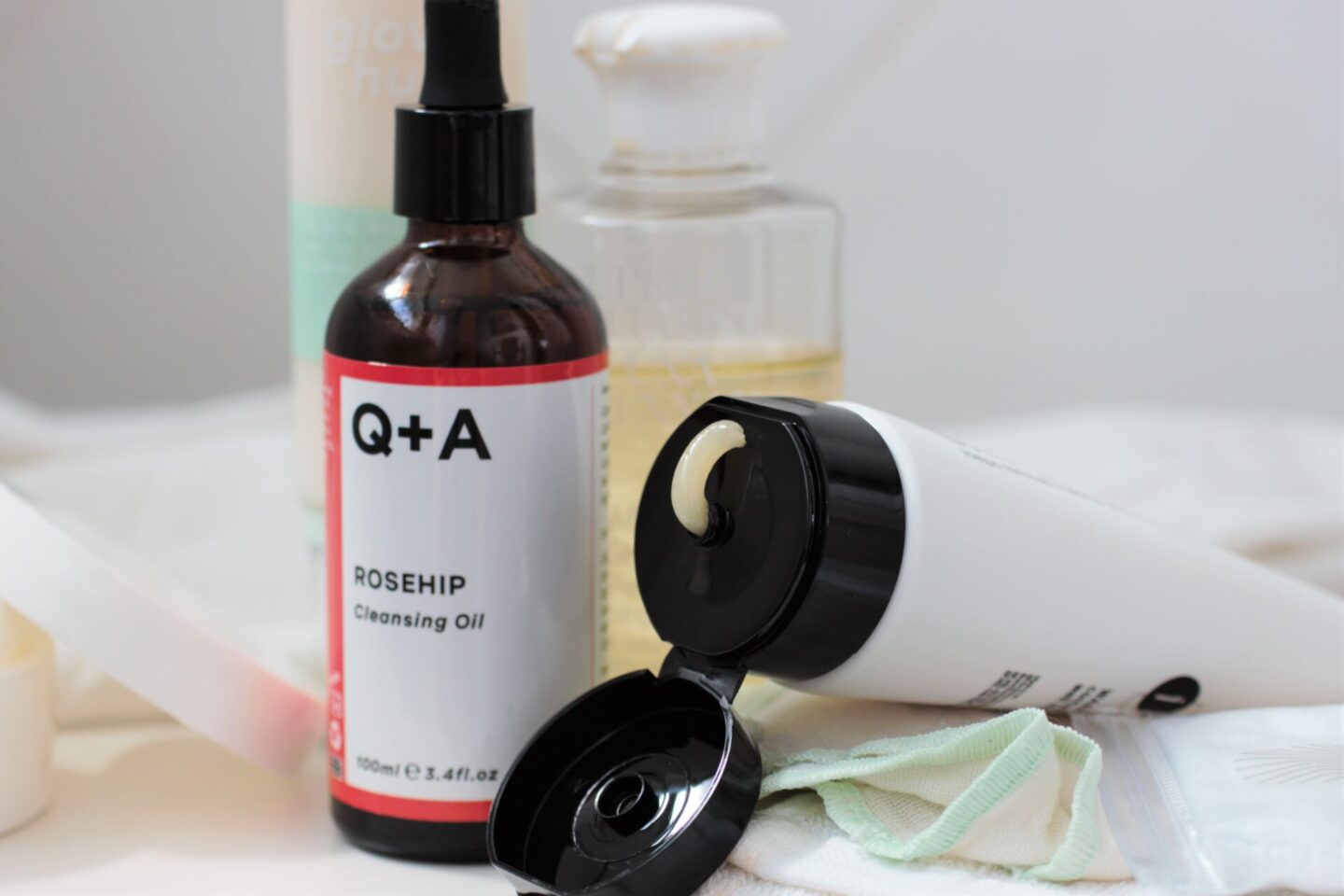 a selection of budget cleansers for dry skin against a white background