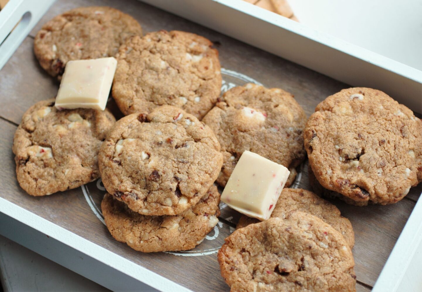 tray of strawberry white chocolate cookies recipe
