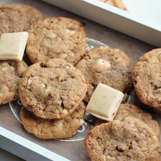 tray of strawberry white chocolate cookies recipe