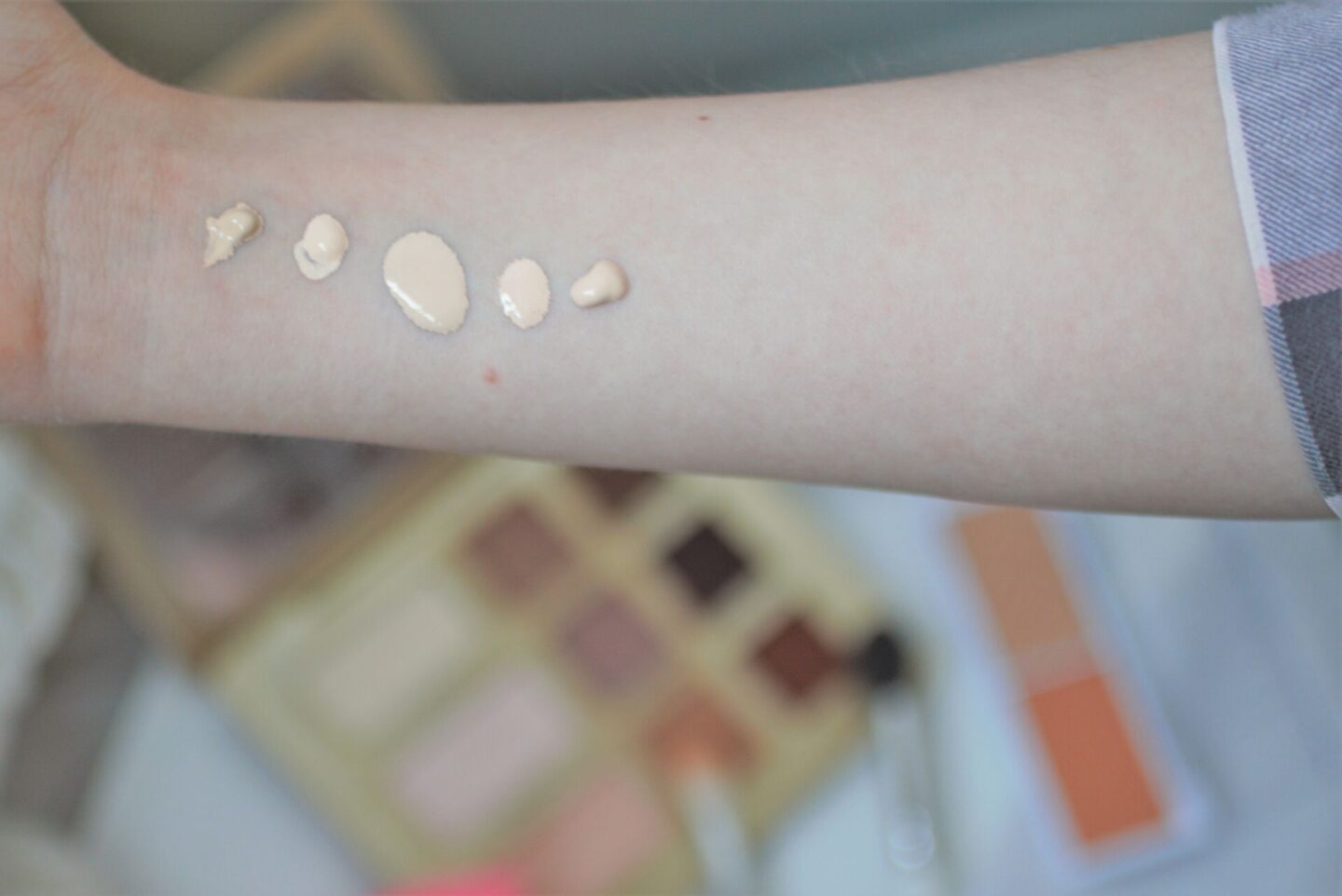 Swatches of different foundations for pale skin