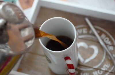 post-lockdown morning routine - photo of me pouring a cup of coffee from a french press