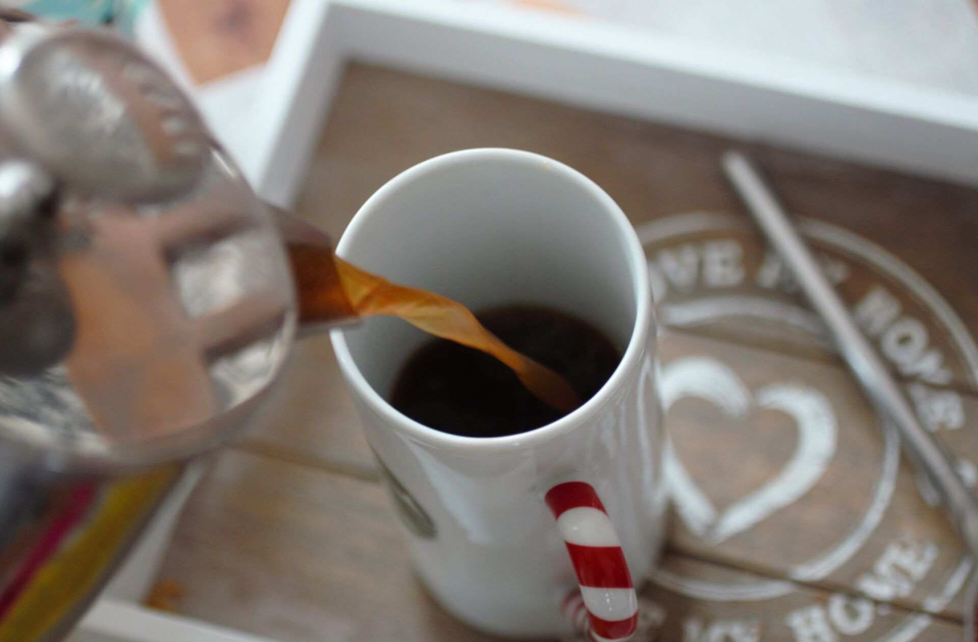 post-lockdown morning routine - photo of me pouring a cup of coffee from a french press