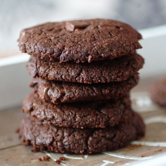 stack of coffee cookies on a tray