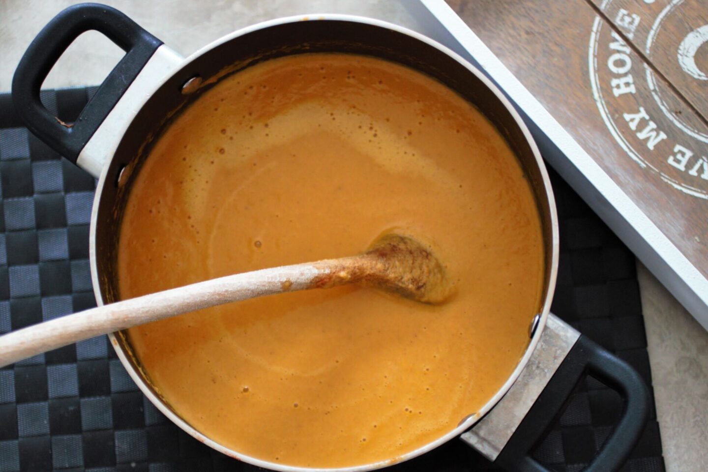 smoked carrot soup recipe in a large pan