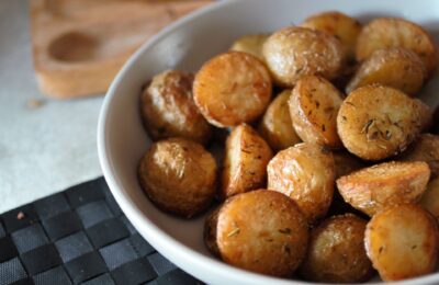 bowl of vegan roast potatoes recipe