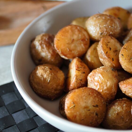 bowl of vegan roast potatoes recipe