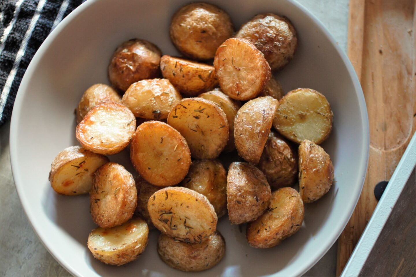 large bowl of vegan roast potatoes