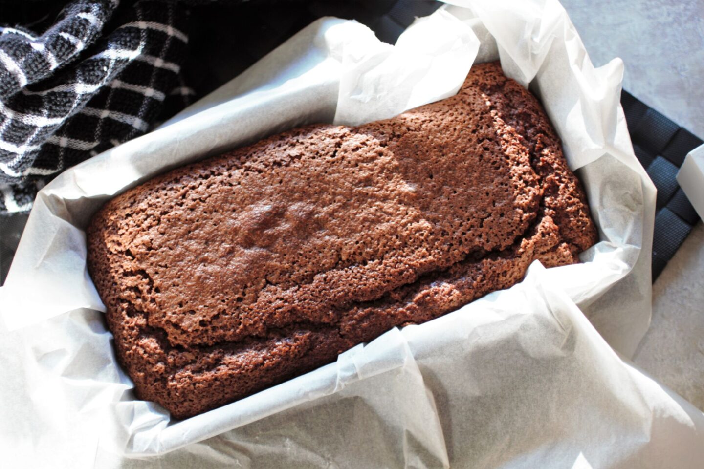 chocolate orange loaf, in loaf tin, before being iced