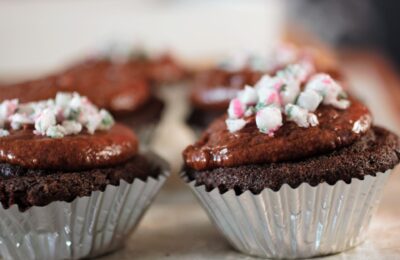 gluten free vegan chocolate cupcakes recipe, shot from the side