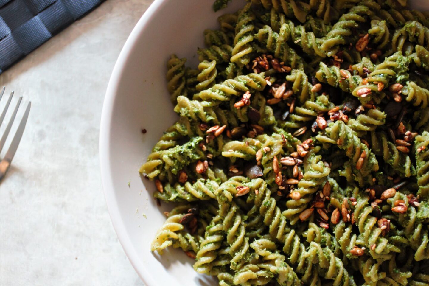 festive pesto on green pea pasta