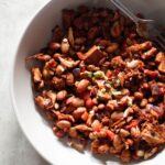 bowl of the shredded jackfruit and bean mix