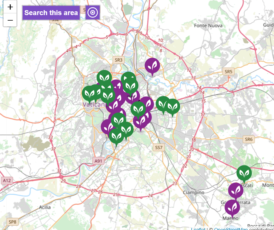 Italy is great for vegans - Image showing number of vegan restaurants in Rome