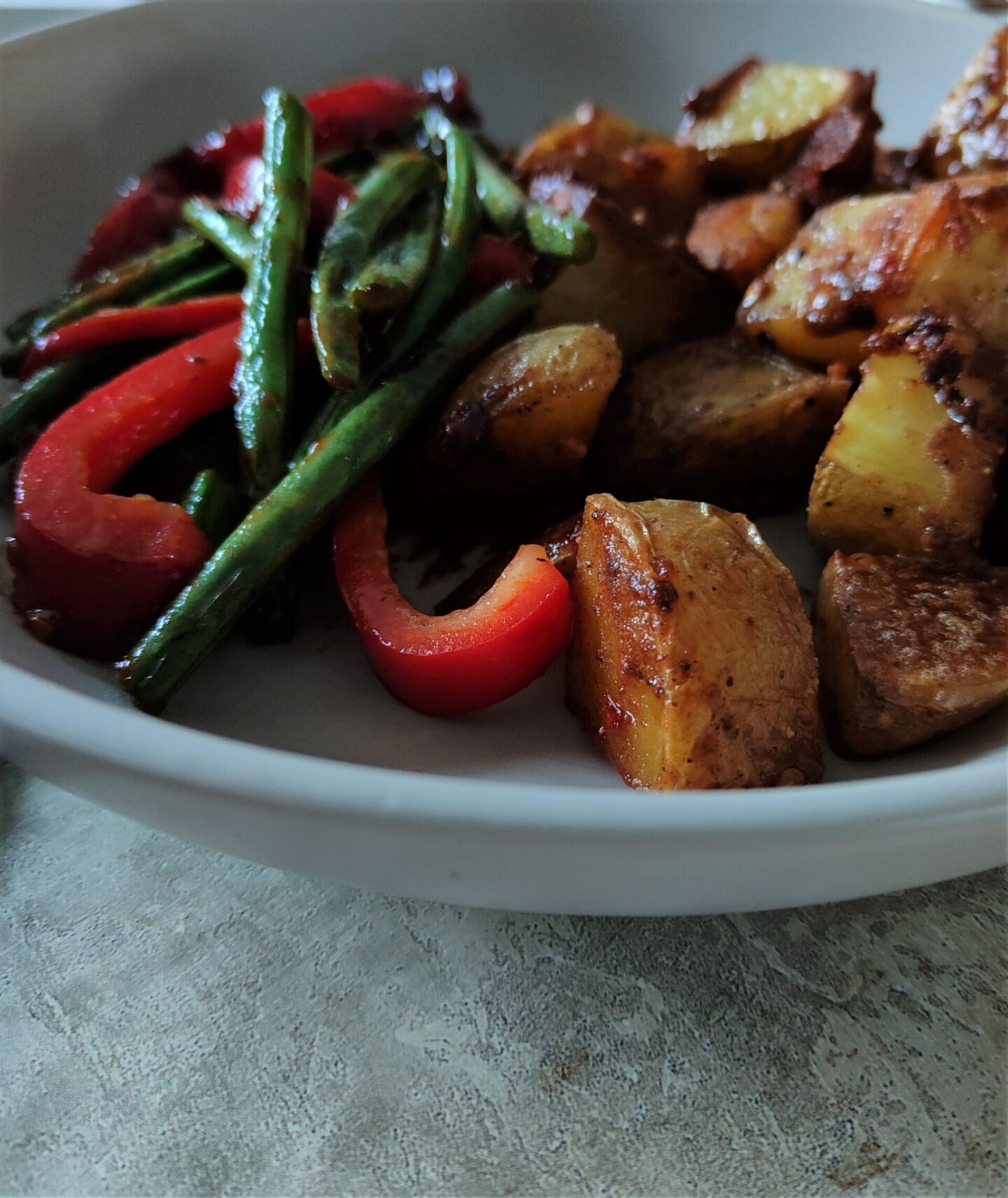 almond butter roast potatoes, shot from the side
