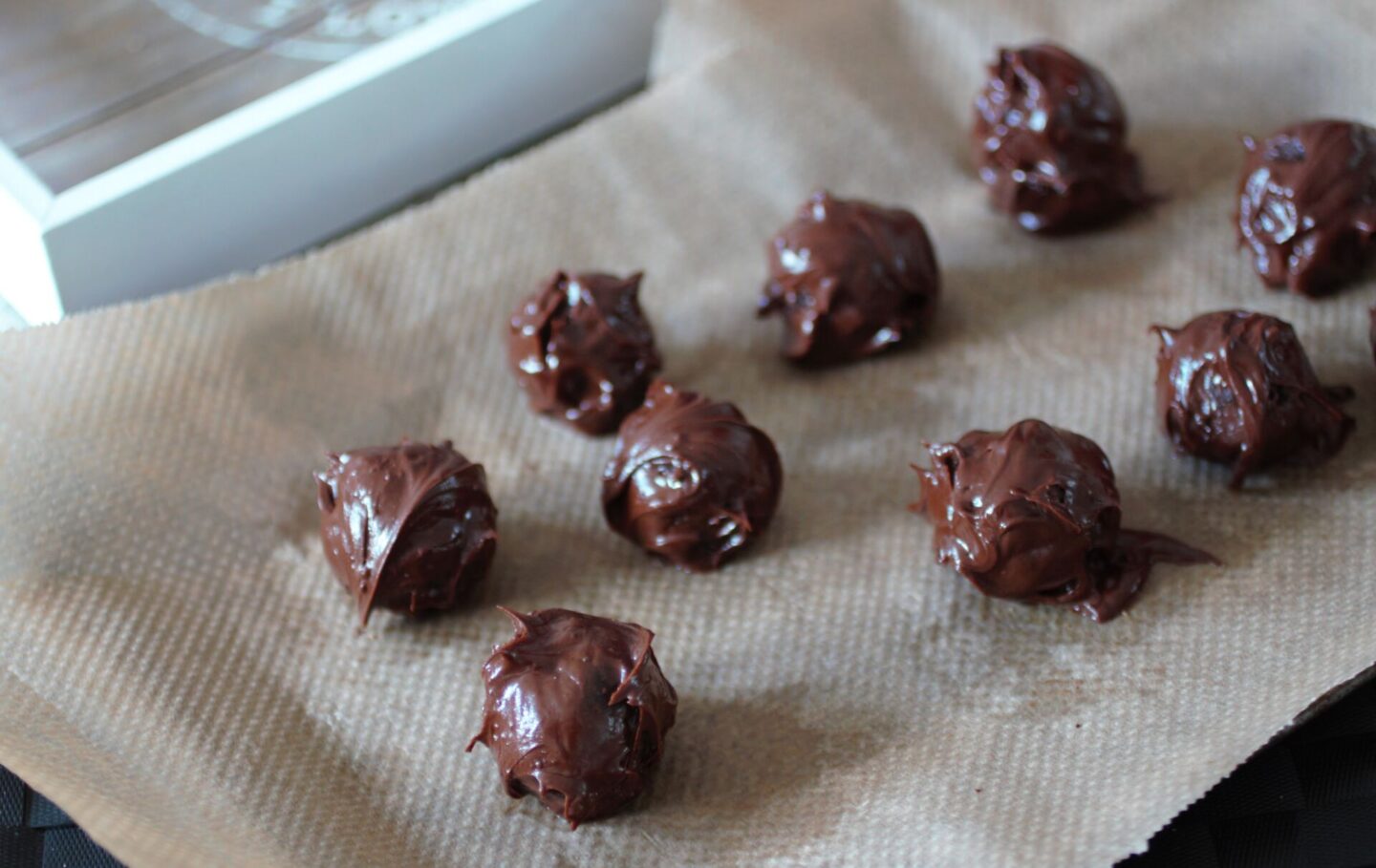 a tray of vegan chocolate truffles recipe prior to them being set