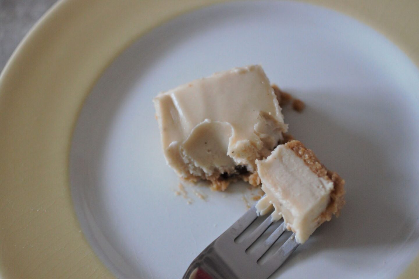 plate with a slice of cheesecake on it