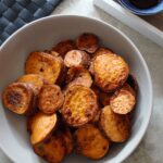 a bowl of Sautéed Sweet Potatoes, shot from above