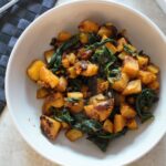 bowl of aloo palak, shot from above