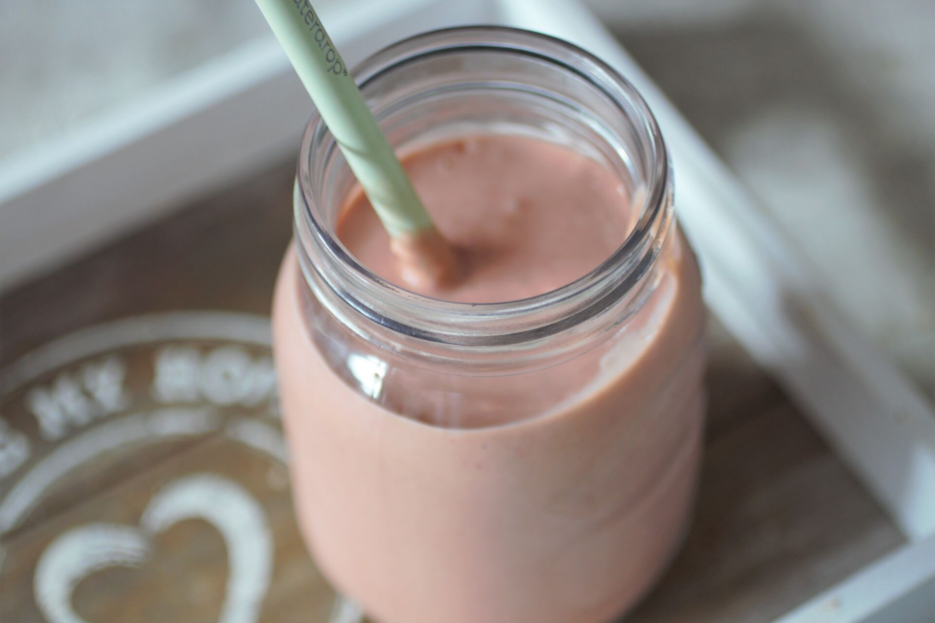 summer smoothie recipe in a kilner jar, shot from above