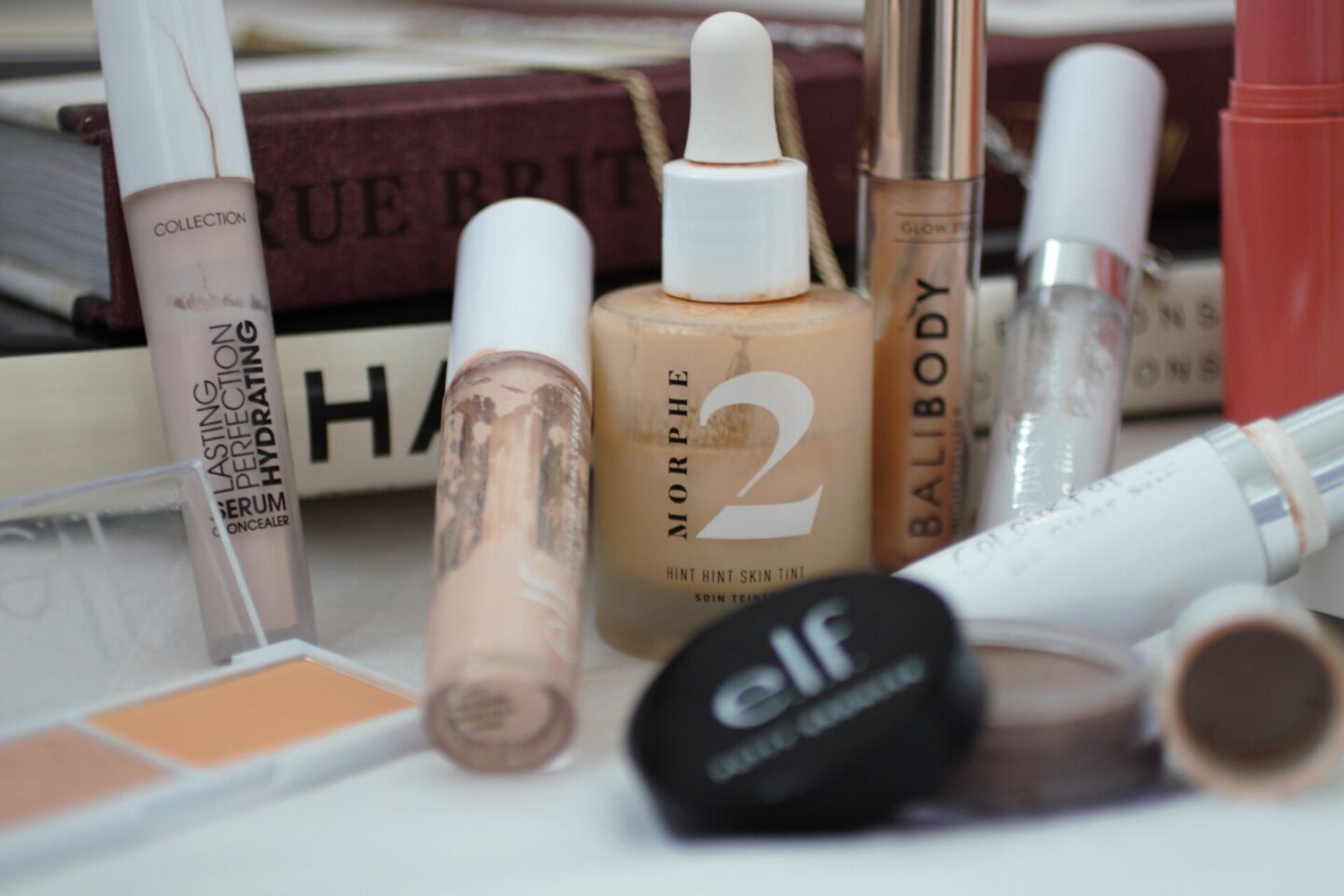 a selection of the base and cheek products from my cruelty free travel makeup bag