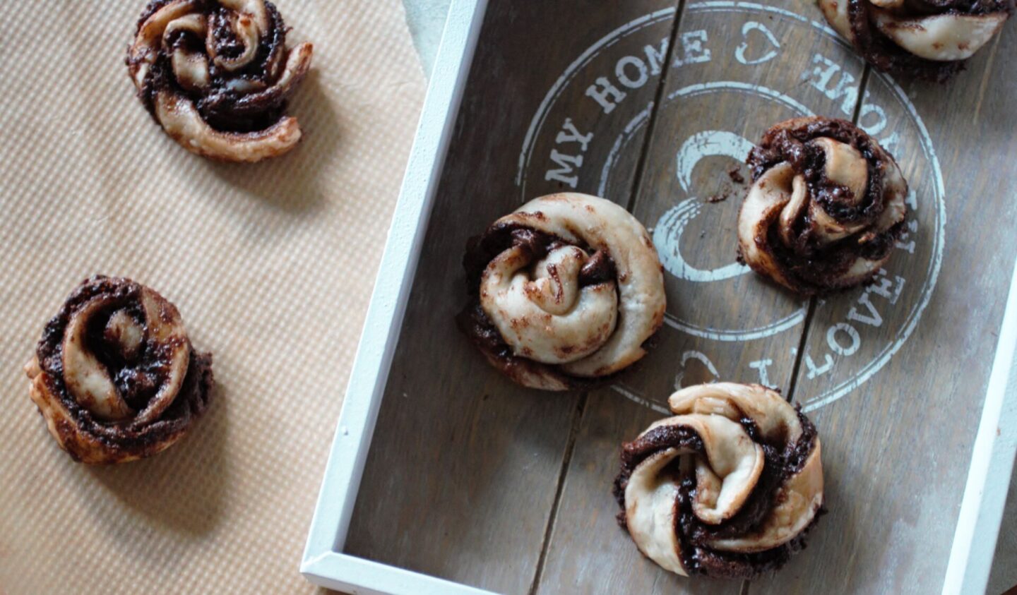 wide shot of Nutella pastry swirls showing that each swirl looks slightly different