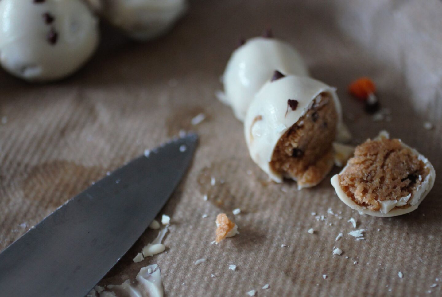 cookie dough snowman sliced open to cookie dough