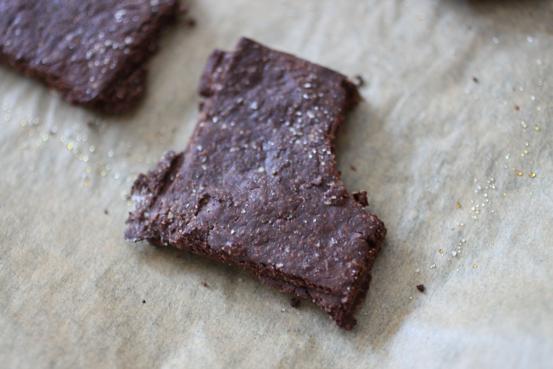 a chocolate cracker with a bite taken from it