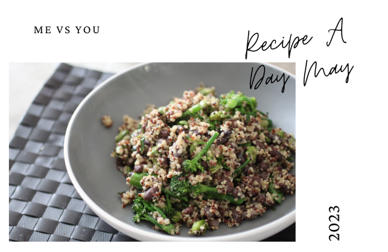 me vs you recipe a day may 2023 with featured image of protein grain salad
