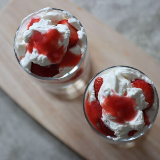 two glasses of Eton Mess, shot from above