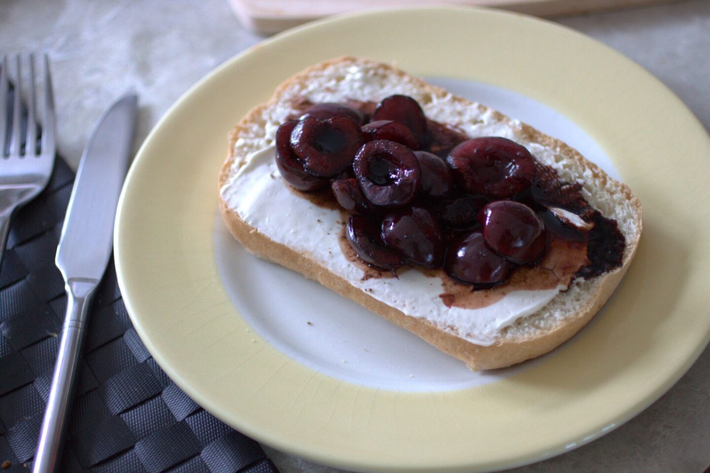 balsamic cherry ciabatta shot from the side
